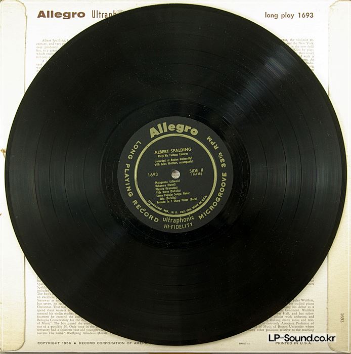 ALBERT SPALDING PLAYS HIS FAMOUS ENCORES ALLEGRO 1693 SUPER RARE GREAT