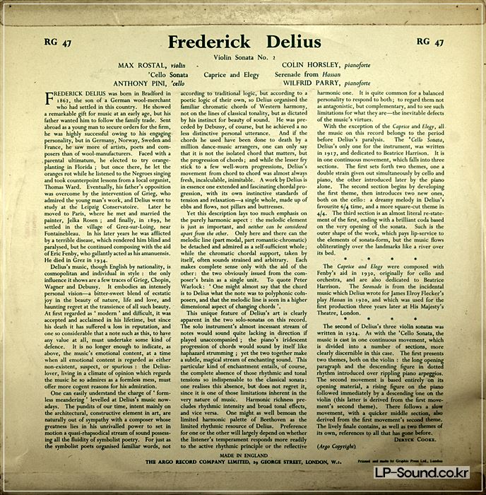 DELIUS VIOLIN SONATA NO.2 /MAX ROSTAL /CELLO SONATA / ANTHONY PINI