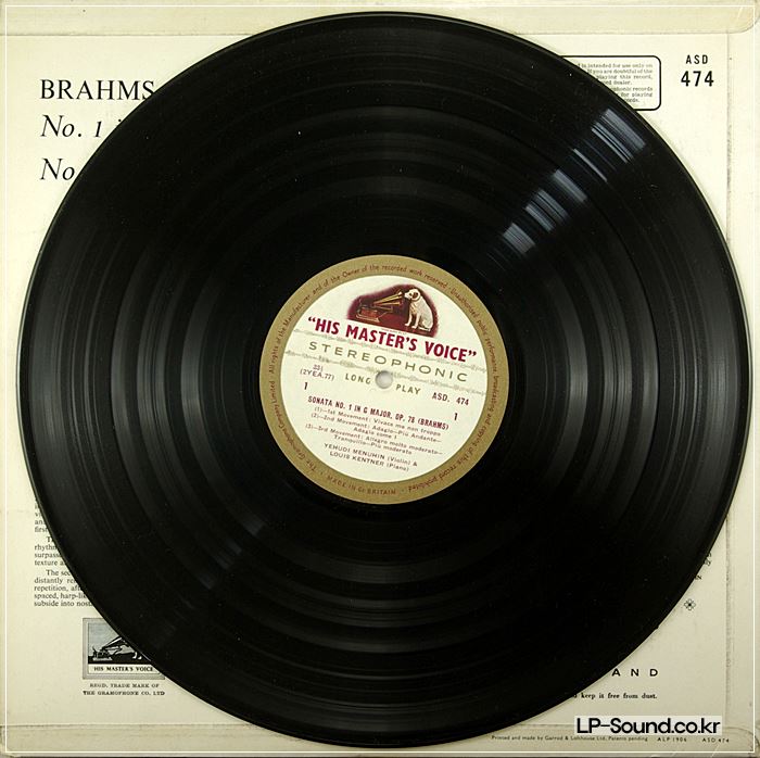 BRAHMS VIOLIN SONATAS 1 & 2 MENUHIN & KENTNER UK HMV ASD 474