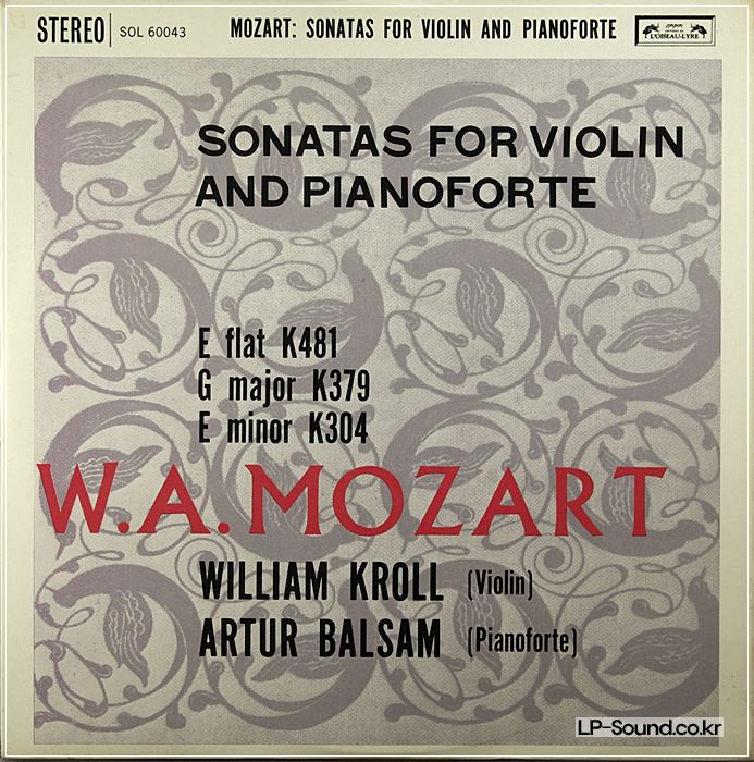 MOZART SONATAS FOR VIOLIN AND PIANO/KROLL/BALSAM 2LP
