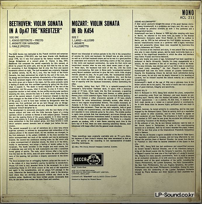 GEORG KULENKAMPFF & SOLTI (PIANO) BRAHMS SONATAS LP ED1