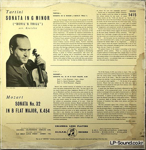 TARTINI: 'DEVIL'S TRILL' SONATA - DAVID OISTRAKH **COLUMBIA 33CX 1415 2LP