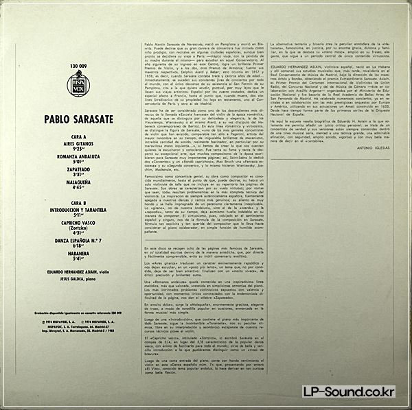 PABLO SARASATE VIOLINISTA EDUARDO ASIAIN HISPA VOX  URTRA RARE (1장 판매완료)