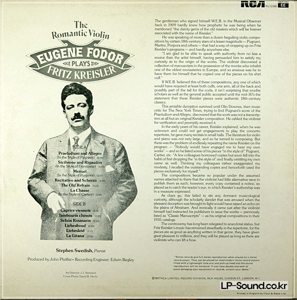 EUGENE FODOR PLAYS FRITZ KREISLER ROMANTIC VIOLIN RCA RED SEAL