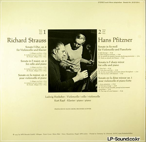 RARE LUDWIG HOELSCHER STRAUSS & PFITZNER CELLO SONATA STEREO