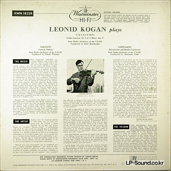 LEONID KOGAN SARASATE VIEUXTEMPS SAINT-SAENS WESTMINSTER XWN-18228
