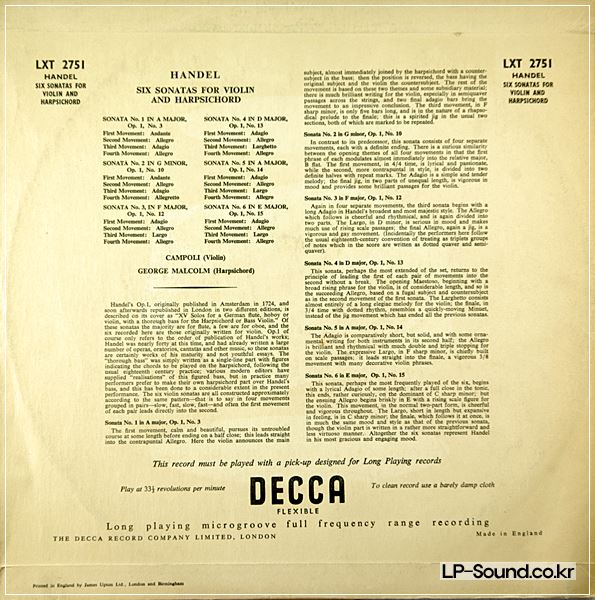 CAMPOLI / HANDEL SONATA NO.4 & 6 FOR VIOLIN AND HARPSICHORD