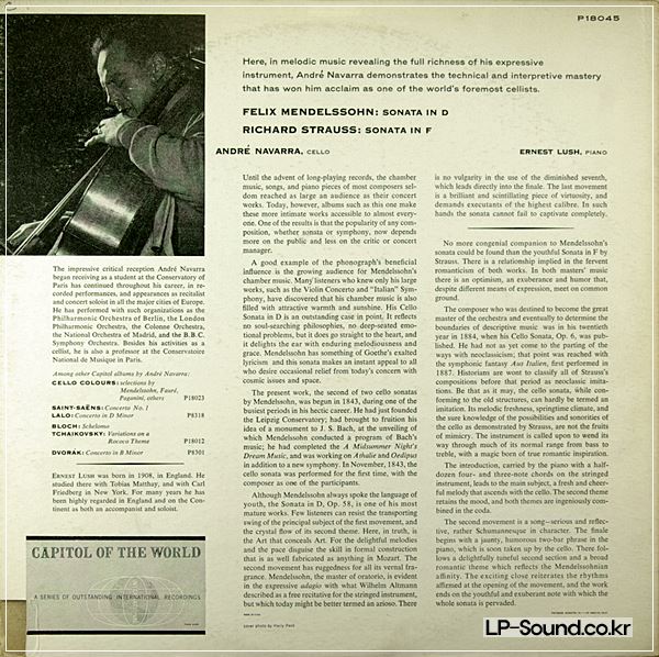 ANDRE NAVARRA CELLO SONATAS CAPITOL P18045  RARE