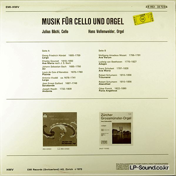MUSIC FOR CELLO AND ORGAN /JULIUS BACHI