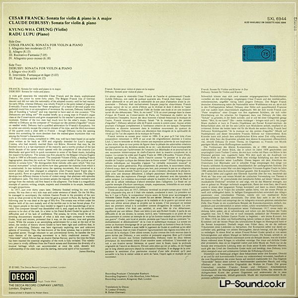 FRANCK DEBUSSY VIOLIN SONATAS KYUNG-WHA CHUNG / RADU LUPU