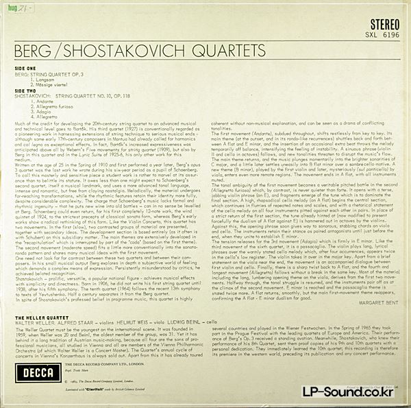WELLER QUARTET - SHOSTAKOVICH - BERG - STRING QUARTETS - DECCA SXL 6196