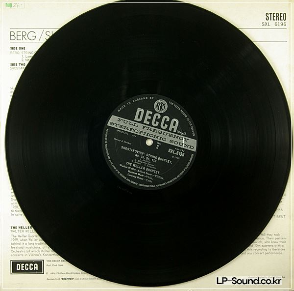 WELLER QUARTET - SHOSTAKOVICH - BERG - STRING QUARTETS - DECCA SXL 6196