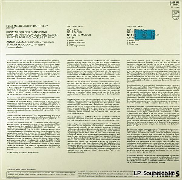 MENDELSSOHN - CELLO SONATAS  **ANNER BYLSMA + PHILIPS 9500 953