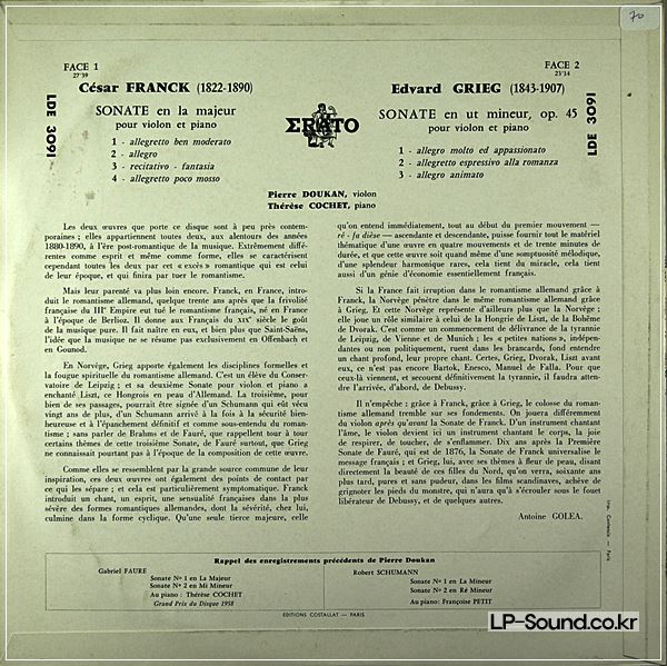 PIERRE DOUKAN FRANCK & GRIEG SONATAS THERESE COCHET LDE 3091
