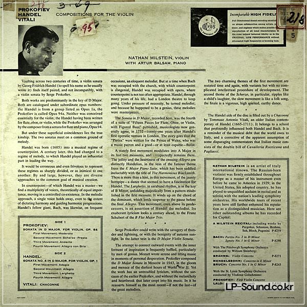 NATHAN MILSTEIN - BALSAM / PROKOFIEV - HANDEL - VITALI / CAPITOL P 8315