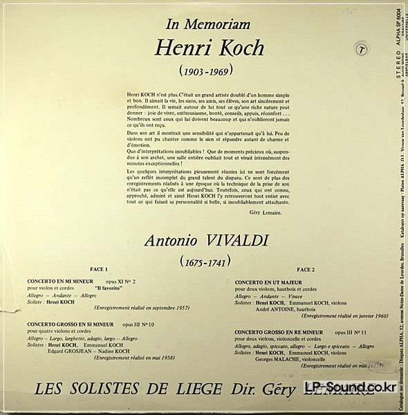 HENRI KOCH IN MEMORIAM VIVALDI ALPHA SP 6004