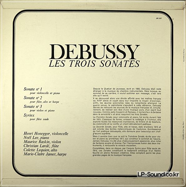 DEBUSSY: LES TRIOS SONATES - HENRI HONEGGER **JALONS DE LA MUSIQUE JM 037