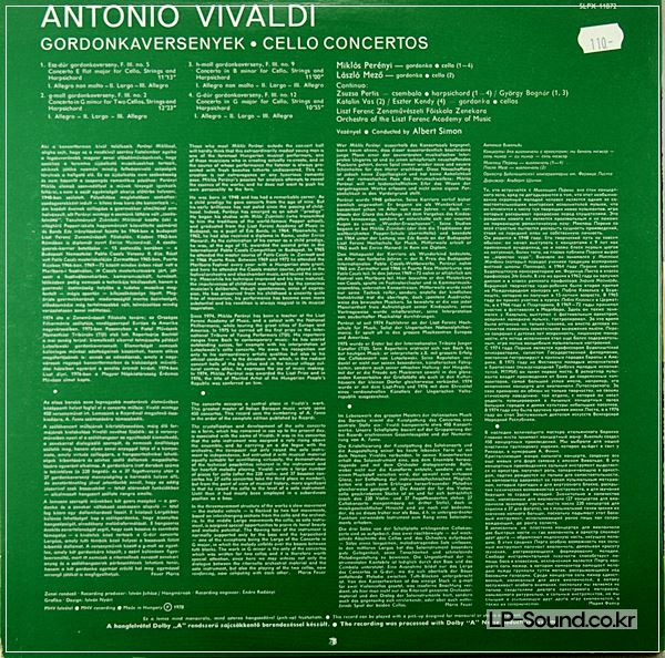 VIVALDI- CELLO CONCERTO - PERENYI/MEZO- HUNGAROTON  SLPX 11872