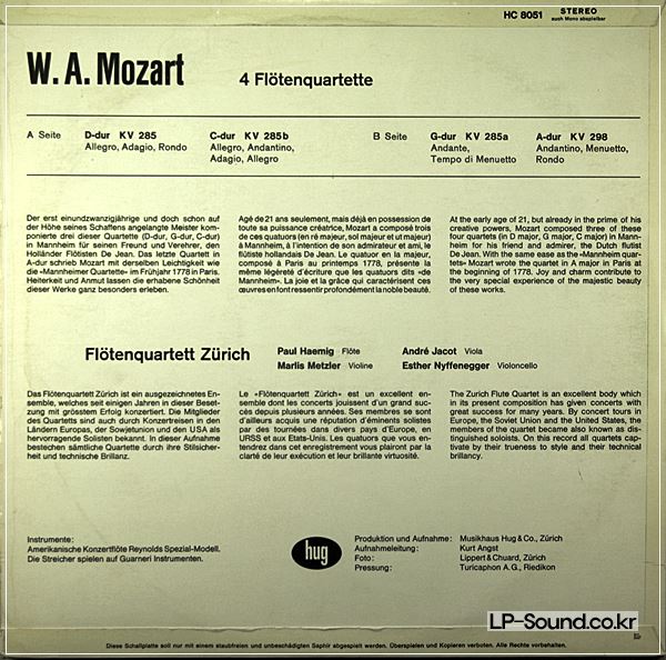 MOZART / FLOTENQUARTETT ZURICH / ESTHER NYFFENEGGER - 4 QUARTETTE