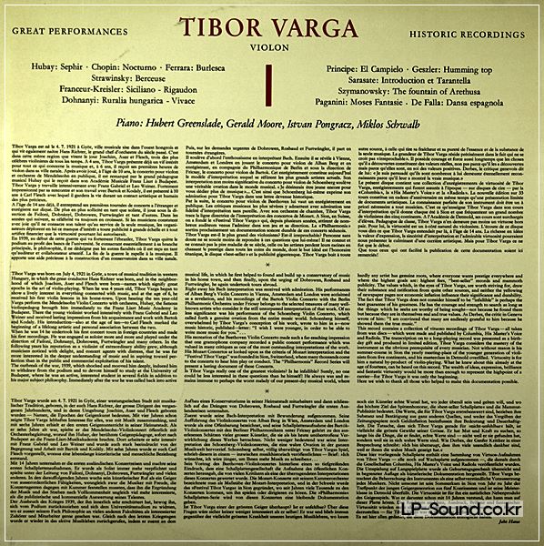 TIBOR VARGA: VIOLIN ENCORES (RECS. 1939-1947): SEMI-PRIVATE LP, VERY RARE
