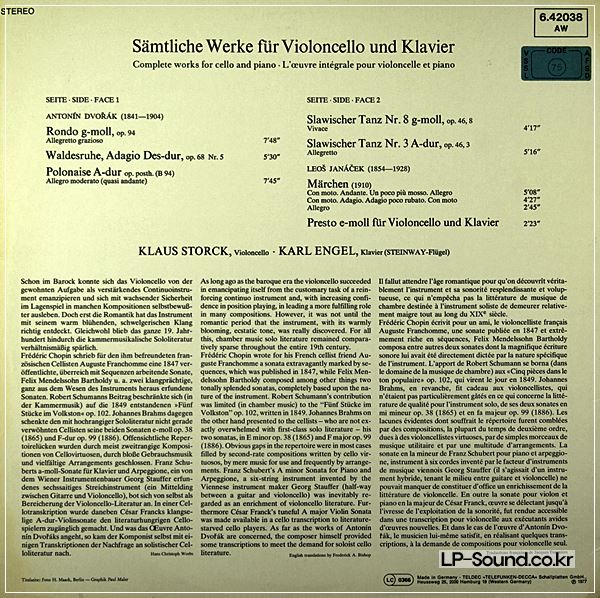 KLAUS STORCK KARL ENGEL DVORAK JANACEK COMPLETE CELLO PIANO WORKS TELEFUNKEN LP