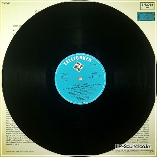KLAUS STORCK KARL ENGEL DVORAK JANACEK COMPLETE CELLO PIANO WORKS TELEFUNKEN LP
