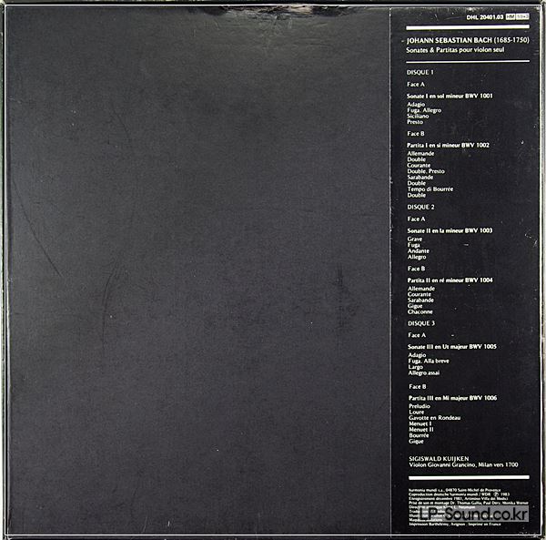 BACH SONATAS & PARTITAS VIOLIN SOLO SIGISWALD KUIJKEN  HARMONIA MUNDI  3LP BOX