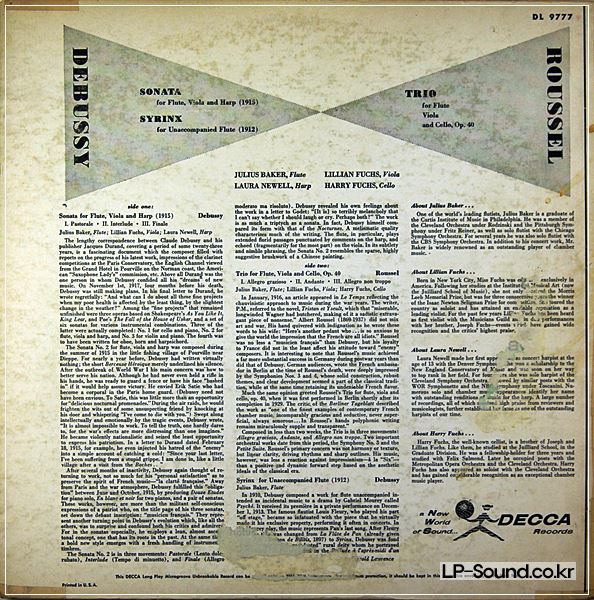 BAKER FUCHS NEWELL FUCHS DEBUSSY ROUSSEL DECCA MONO LP DL 9777 RARE