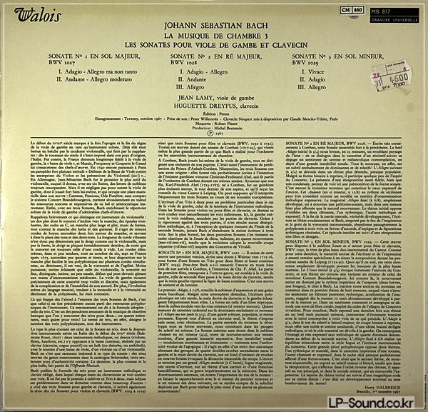 J.S. BACH LA MUSIQUE DU CHAMBRE 3 VIOLE DE GAMBE LAMY DREYFUS VALOIS MB 817