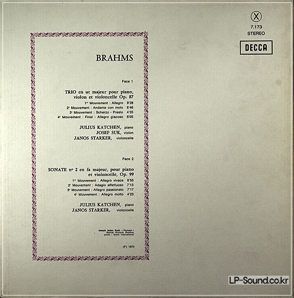 BRAHMS TRIO JANOS STARKER TRIO DECCA 7.073