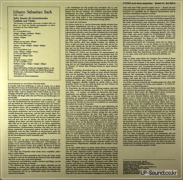 KUIJKEN LEONHARDT BACH 6 VIOLIN SONATAS 2-LP