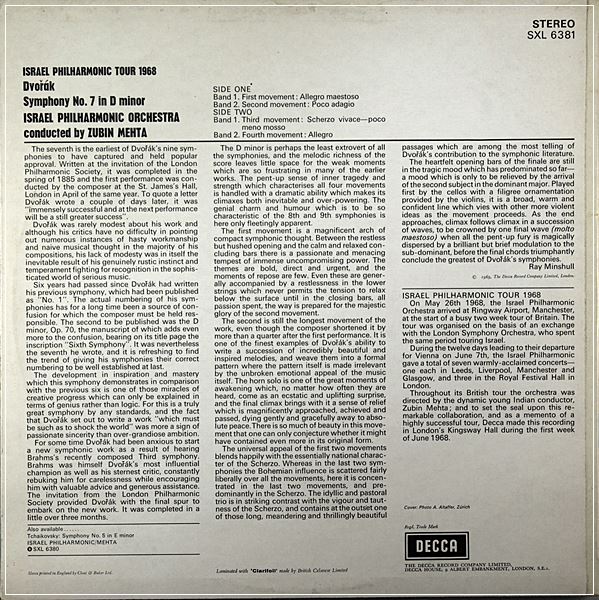 DVORAK: SYMPHONY NO. 7 - MEHTA **DECCA SXL 6381