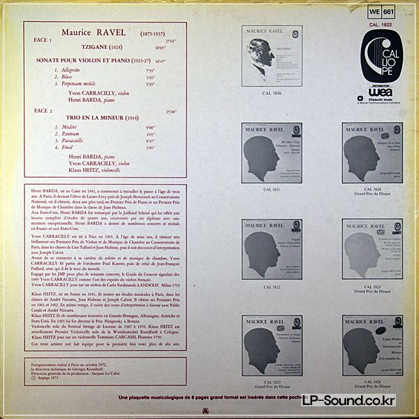 RAVEL/TZIGANE,SONATA VIOLON,TRIO*CALLIOPE CAL 1822*G.KISSELHOF *AUDIOPHILE