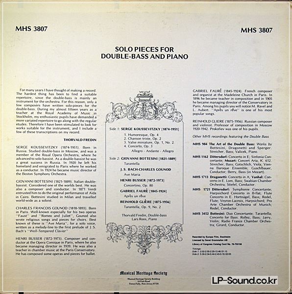 THORVALD FREDIN/LARS ROOS SOLO PIECES FOR DOUBLE-BASS & PIANO MHS 3807