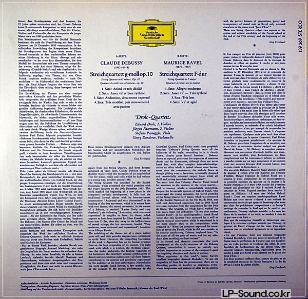 DROLC QUARTET DEBUSSY- RAVEL STRING QUARTET SLPM 139 369 GERMAN 1968