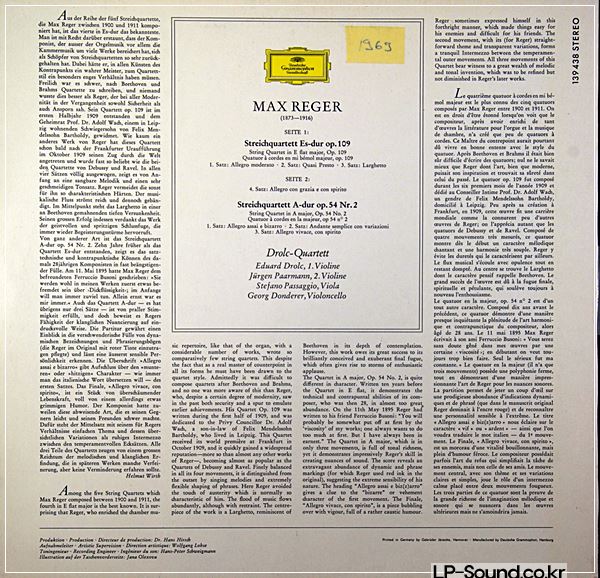 REGER STREICHUARTETTE - DROLC QUARTETT - DEUT GRAMM 139 438 SLPM