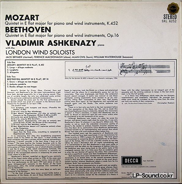 VLADIMIR ASHKENAZY & LONDON WIND MOZART  DECCA SXL 6252 UK