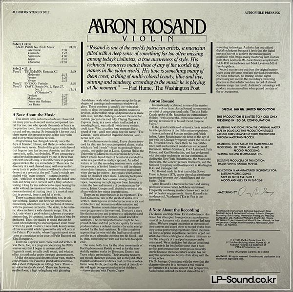 AUDIOFON 2012 AARON ROSAND SOLO VIOLIN ENESCO YSAYE BACH TELEMANN