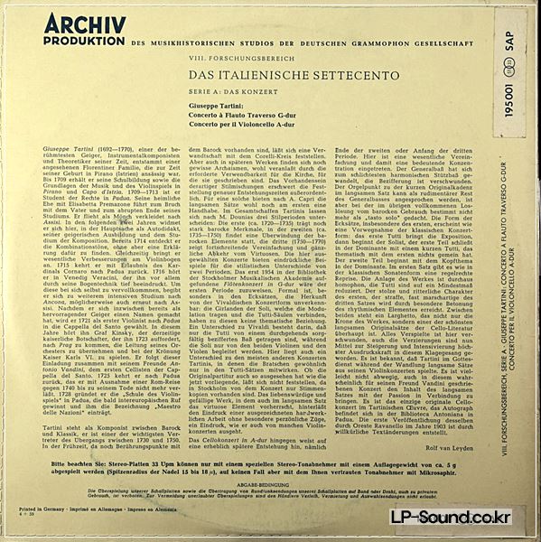 ENRICO MAINARDI TARTINI: CELLO CONCERTO A-DUR 10”LP ARCHIV STEREO 195 001 SAP