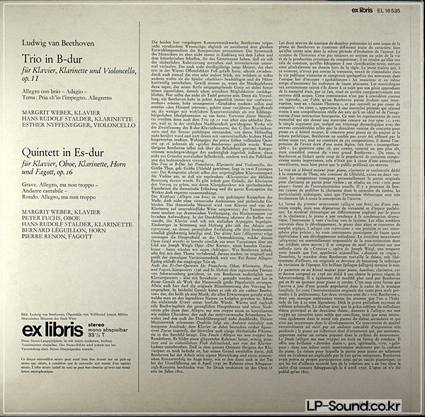 SWISS EX LIBRIS BEETHOVEN STALDER QUINTETT STEREO LP