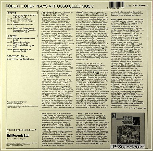 ROBERT COHEN PLAYS - VIRTUOSO CELLO MUSIC ASD 2700171 DIGITAL