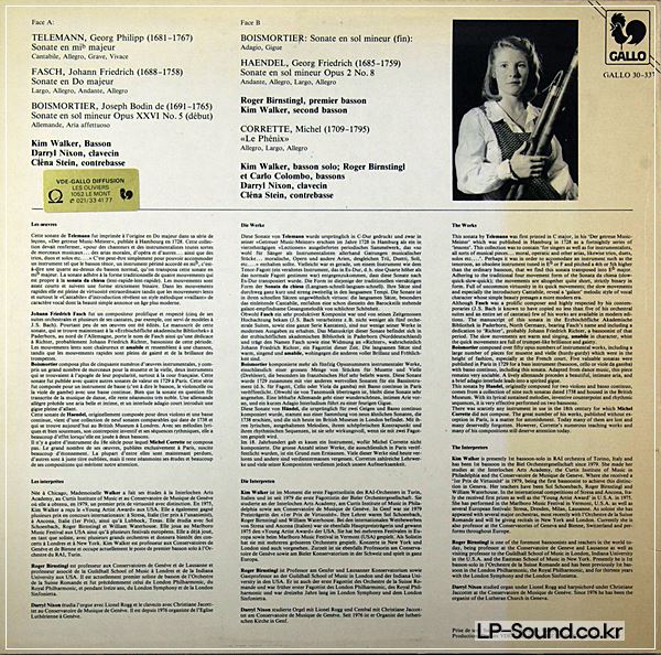 KIM WALKER (BASSOON) BAROQUE SONATAS LP GALLO