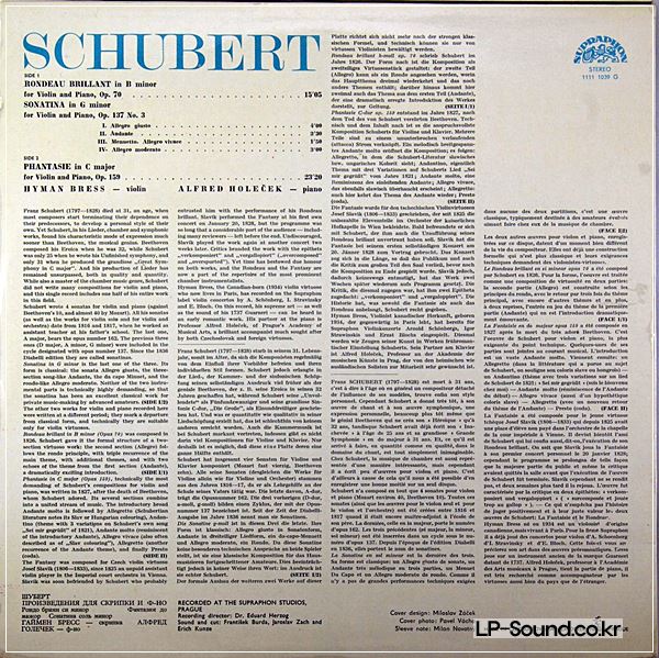 SCHUBERT  VIOLIN AND PIANO BRESS / HOLECEK SUPRAPHON 1111039