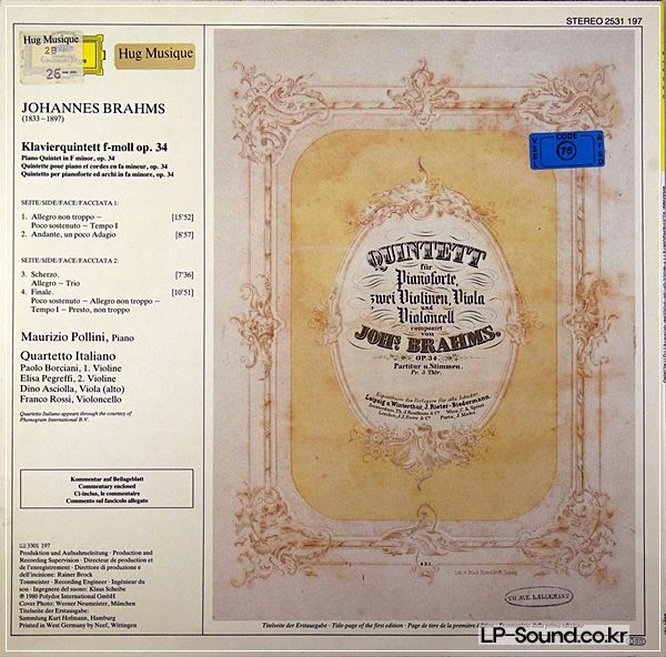 BRAHMS KLAVIEQUINTETT OP34 POLLINI GER 2531 197