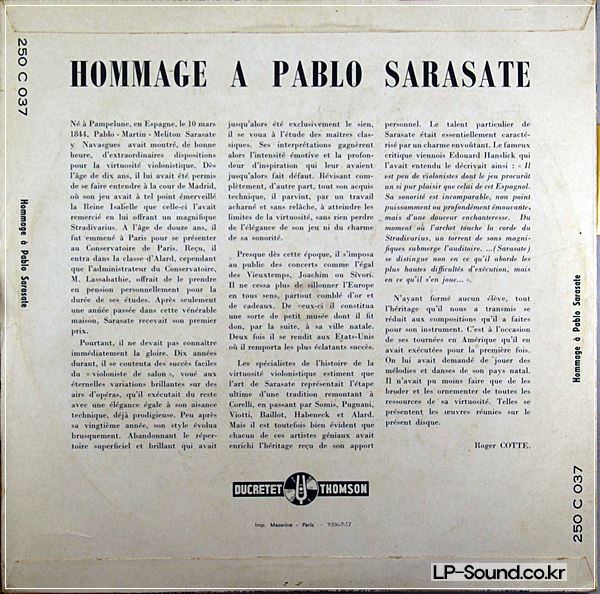 DEVY ERLIH - HOMMAGE A SARASATE - DUCRETET THOMSON 250 C 037