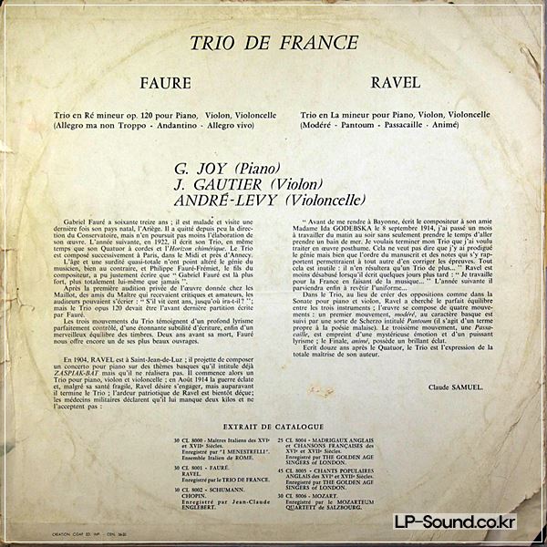 FAURE RAVEL ANDRE LEVY-J.GAUTIER-G.JOY ON PRETORIA 30 CL 8001.