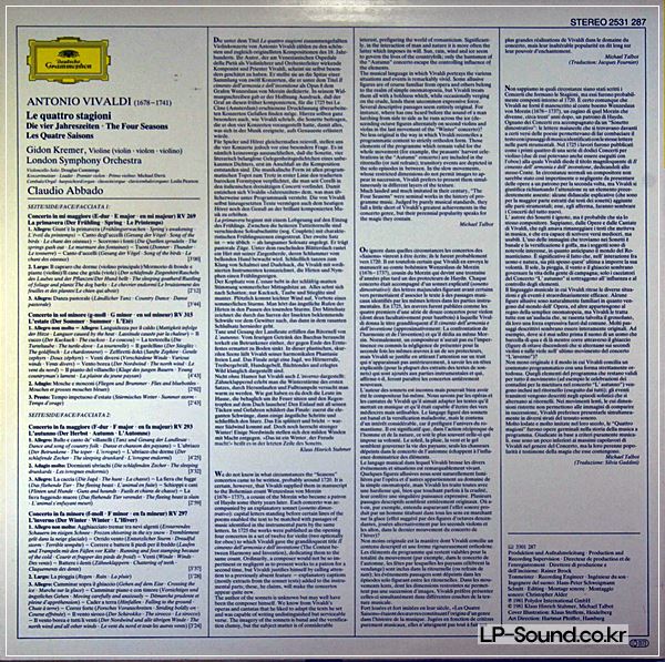 CLAUDIO ABBADO GIDON KREMER* VIVALDI THE FOUR SEASONS 	DG 2531 287