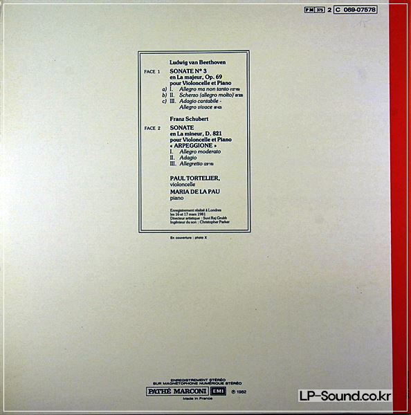 PAUL TORTELIER - CELLO SCHUBERT ARPEGGIONE EMI  DIGITAL 1ST