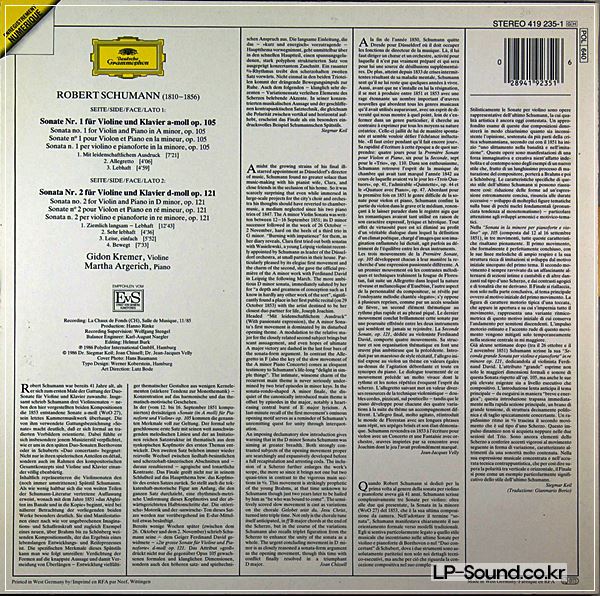 GIDON KREMER / MARTHA ARGERICH SCHUMANN: VIOLINSONATEN 1&2 LP DGG 419 235-1