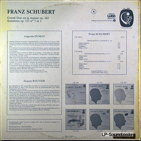 AUGUSTIN DUMAY - JACQUES ROUVIER / SCHUBERT / CALLIOPE